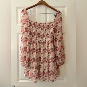 Aritzia Wilfred Tempest Mini Dress in Light Birch/Poetic Pink; Size M